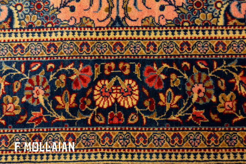 Antique Persian Kashan (Dabir) Floral Salmon Color Rug n°:81484990